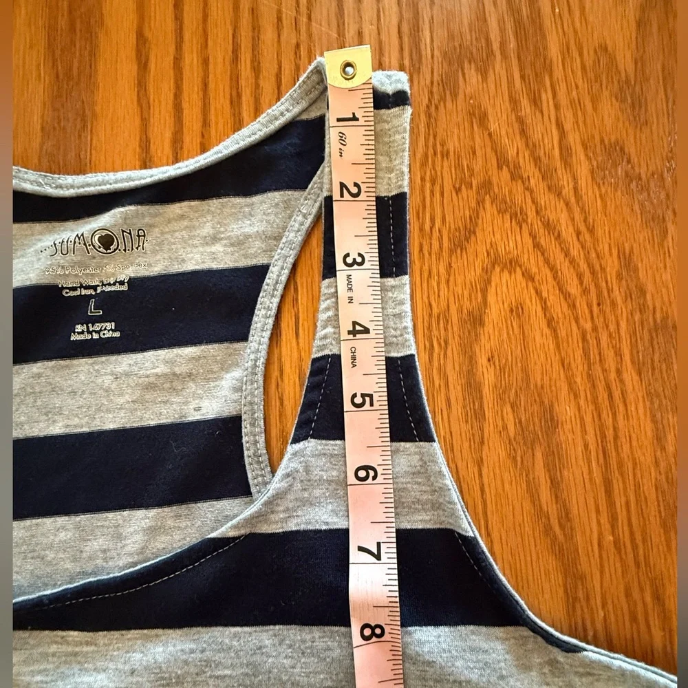 Navy Blue and Gray Striped Sleeveless Dress Ankle Length Casual Summer L - Picture 9 of 9